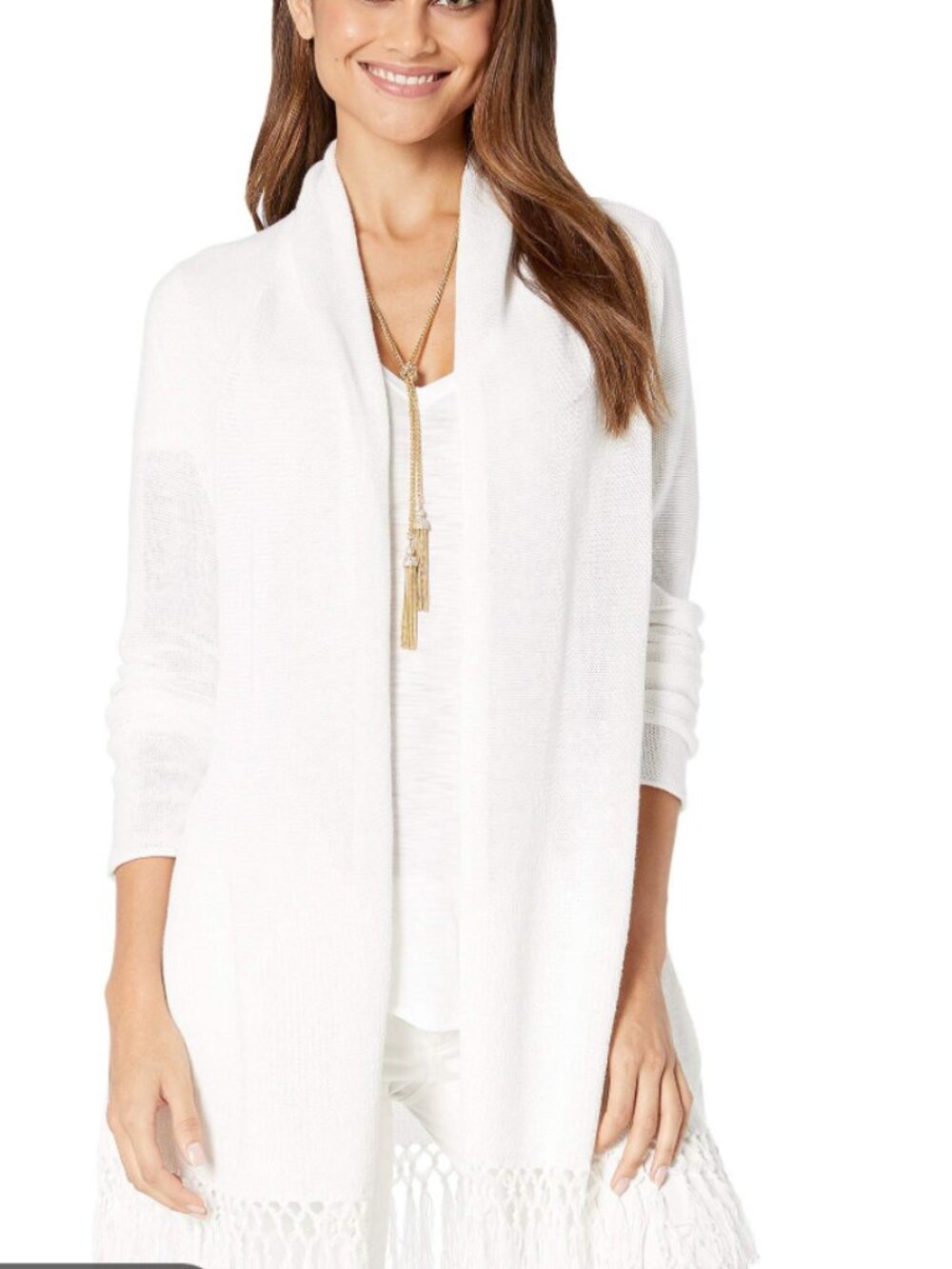 NWT Lilly Pulitzer Tatum Long Fringe Cardigan-Size Medium-White